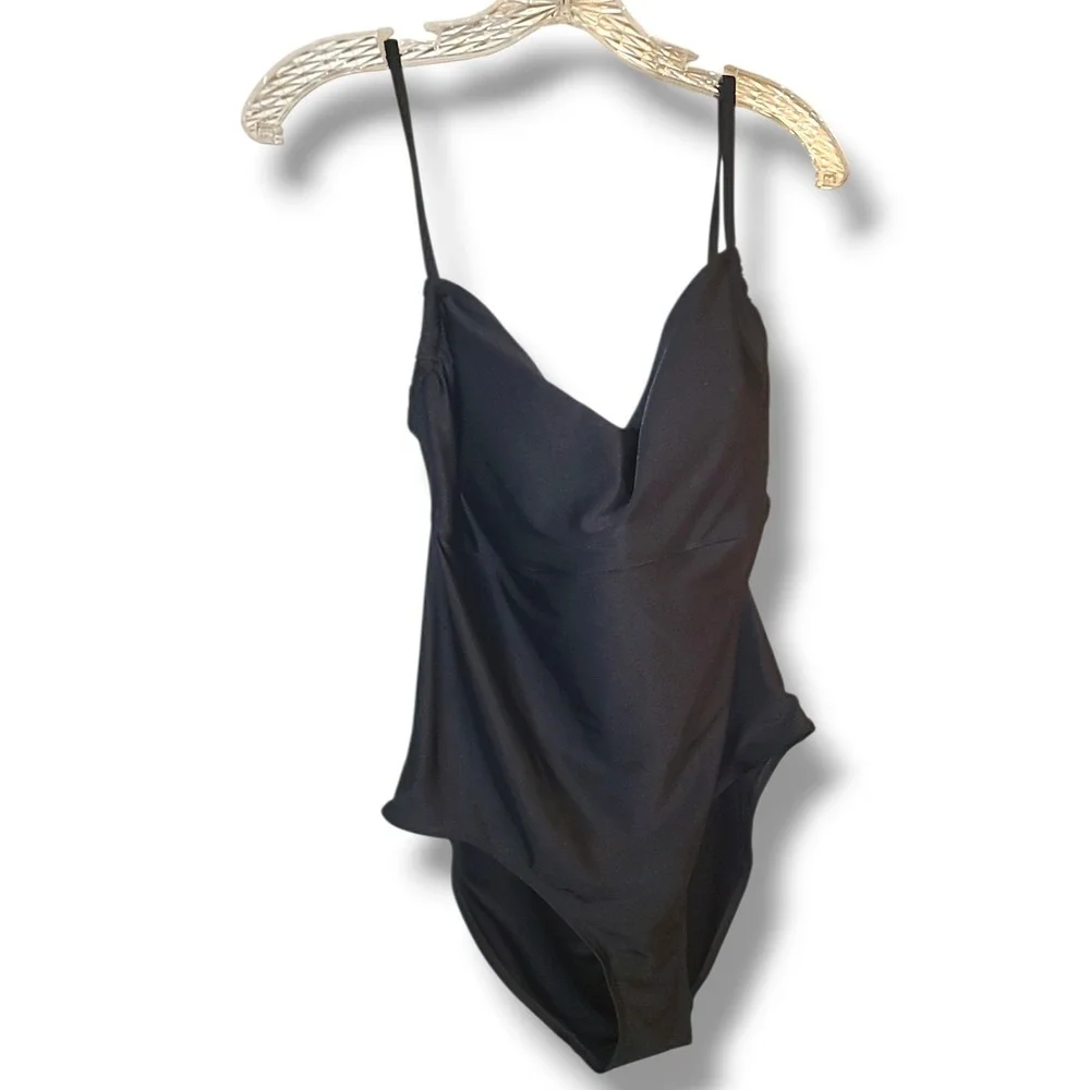 NWT Old Navy XL Black One Piece Swimsuit + Long Sleeve Side Tie Rash Guard
